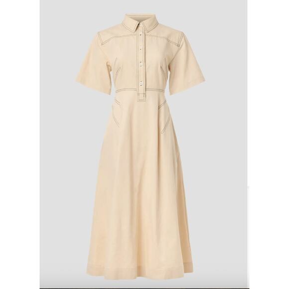 Rosetta Getty Beige Midi Shirt Dress SIZE 10 Cotton Career Work Designer $360 - Picture 3 of 12
